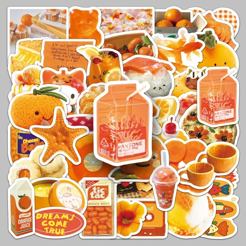 50 قطعة من ملصقات الرسوم المتحركة المزخرفة المبتكرة باللون البرتقالي