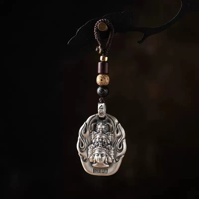 Copper Gold-Plated Guanyin Bodhisattva Guardian Pendant – Vintage Keychain, Buddhist Talisman, Car Hanging Decor