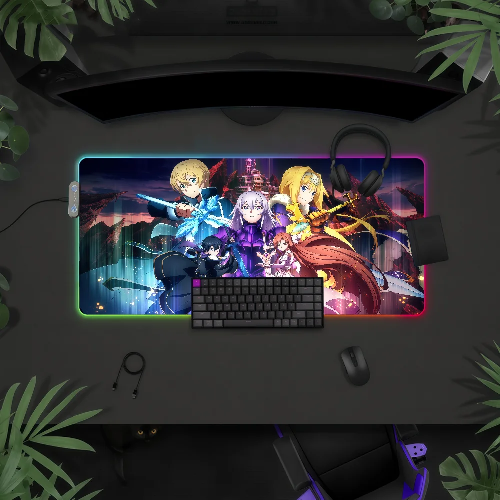 Sword Art Online Mouse Pad RGB LED Non-slip Desk Mat Rubber Gaming Accessories Large XXL Computer Office Keyboard carpet