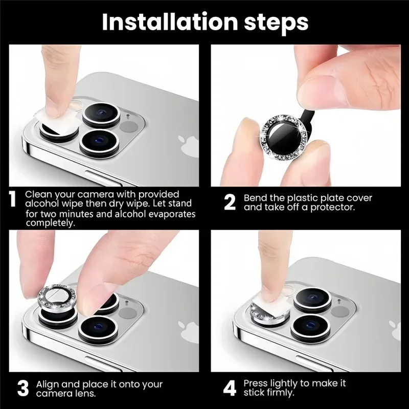 아이폰 16 프로 맥스 16Pro 16Plus 다이아몬드 카메라 렌즈 유리 아이폰 15ProMax 빛나는 금속 렌즈 커버에 대 한 2-3Pcs 렌즈 보호대