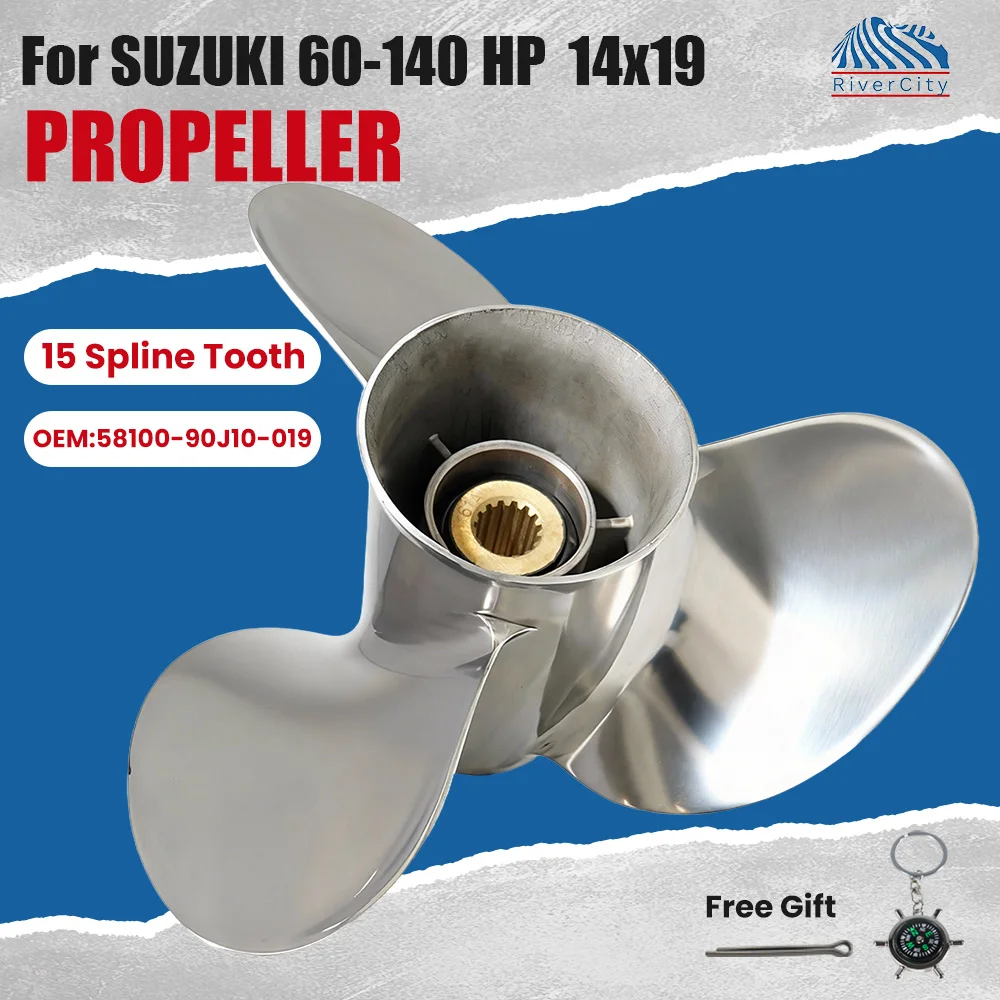 

RiverCity 14*19 Outboard Propeller For SUZUKI 90hp 100hp 115hp 115A 140hp Stainless prop 3 Blade 15 Tooth Boat Part 14x19