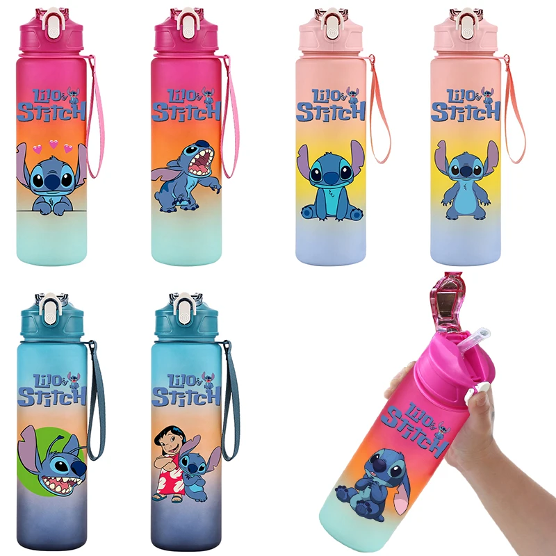 Disney Lilo Stitch 750ml Water Cup Anime Portable Children Cute Plastic Cartoon Outdoor Sport Large Capacity Water Bottle Gifts