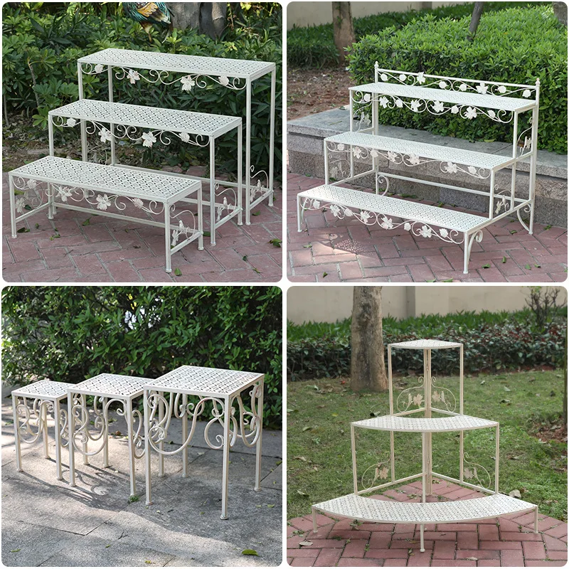 American retro outdoor courtyard wrought iron flower stand outdoor garden floor-to-ceiling flower pot stand ladder multi-layer s