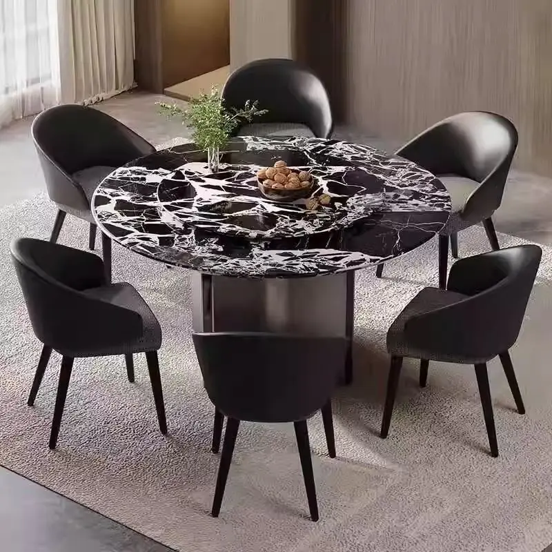 Marble household small apartment round dining table modern simple light luxury round table turntable