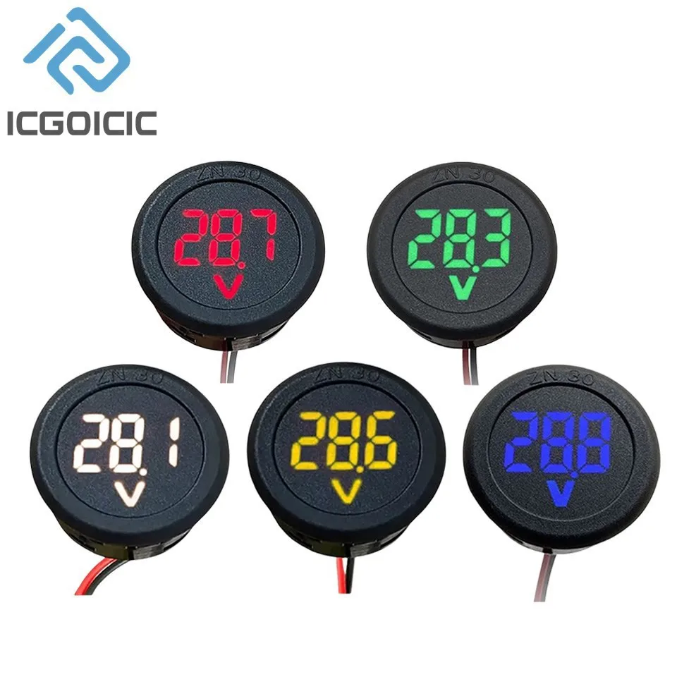 DC 4-100V LED Digital Display Circular Two-wire Voltmeter DC Digital Voltmeter Head Display Reverse Connection Protection Tools