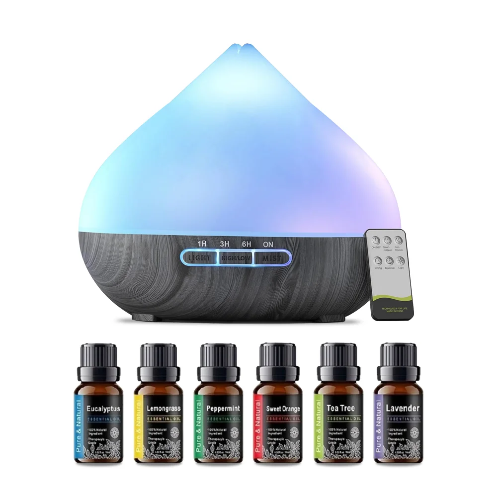 

6 Essential Oils Set 500ml Ultrasonic Aromatherapy Diffuser Remote Control Multicolor LED Air Humidifier for Home Office
