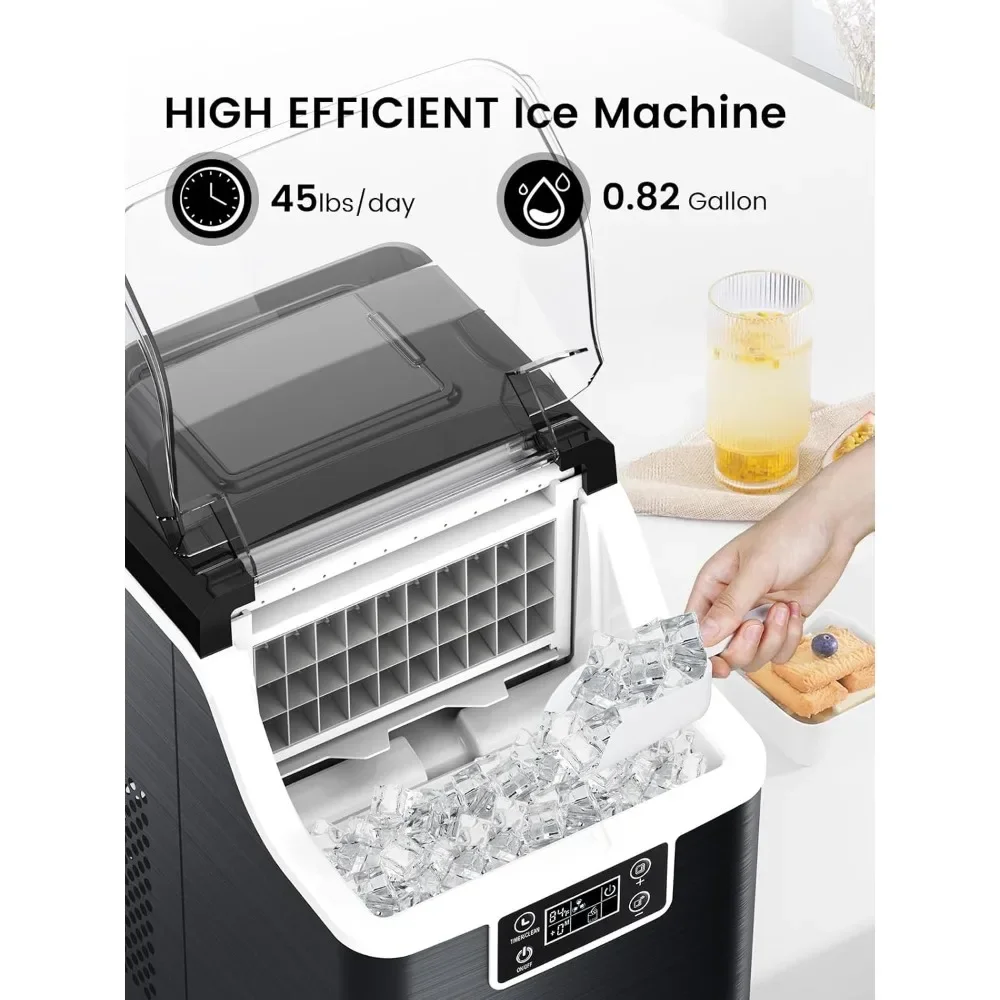 XMSJ Ice Maker,45 libbre/giorno, 2 modi per aggiungere acqua, macchina per il ghiaccio autopulente, Timer 24 ore, perfetto per casa, ufficio, Bar, acciaio inossidabile