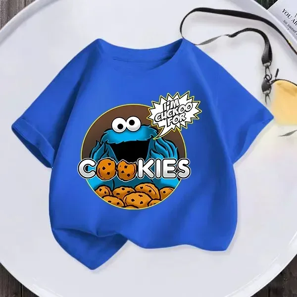 High quality Kids Summer Short sleeved Girls and Boys T-shirts Hipster Sesame Street Cartoon Printed Kids T-shirts Fun casual ba