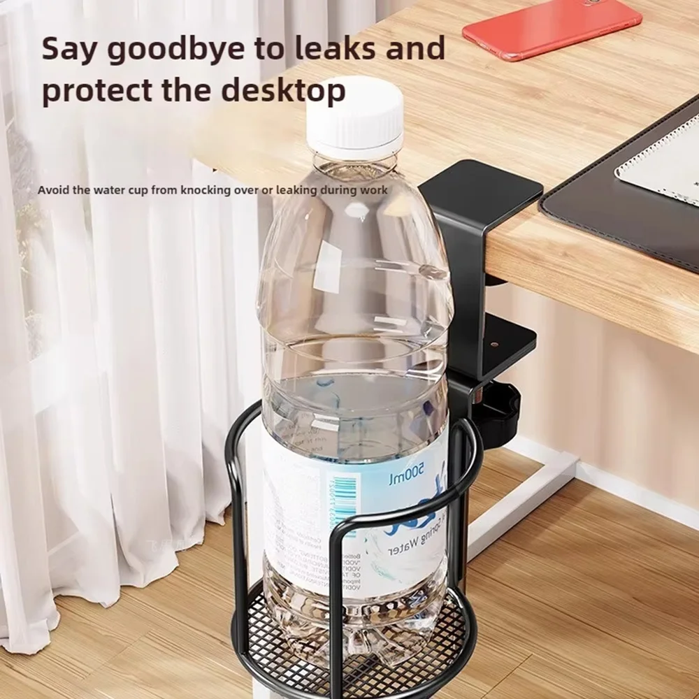Adjustable Upgraded Arm Clamp Stand 360 Degree Rotating Table Edge Clamp Anti-Fall Cup Holder 2 in 1 No Drill Desk Cup Holder
