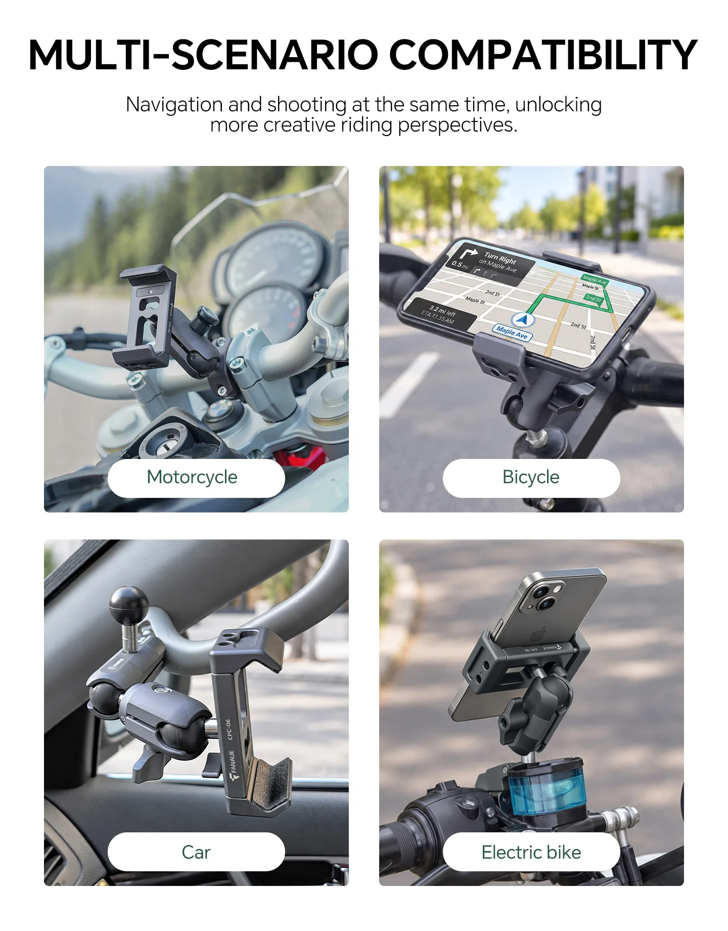 FANAUE Fahrrad-Handyhalterung mit 360°-Sicht, universelle Motorrad-Handyhalterung aus Aluminiumlegierung für RAM-Halterungen mit 1-Zoll-Kugel – Detail 8