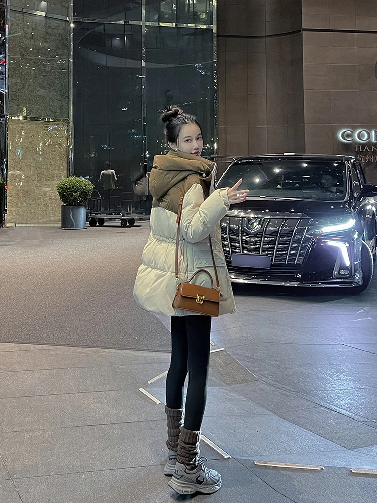 

Color Blo Mid-Length Du down Jaet Women's Winter New Korean Sle Small Size ular Hood 90 White Du Feather Coat