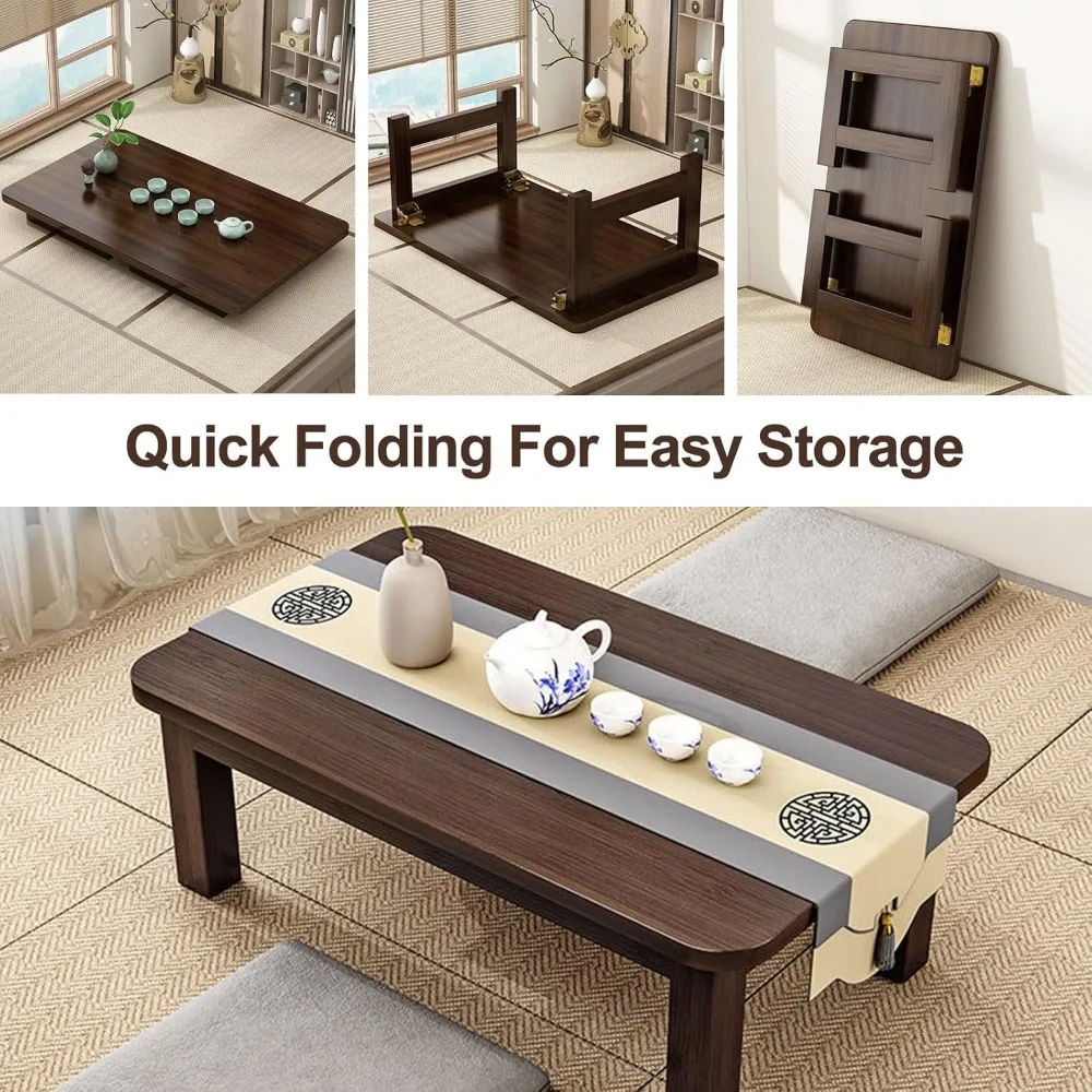 Japanese Style Folding Wooden Tea Table, Low Seating Living Room Coffee Table for Home or Office Tatami Area