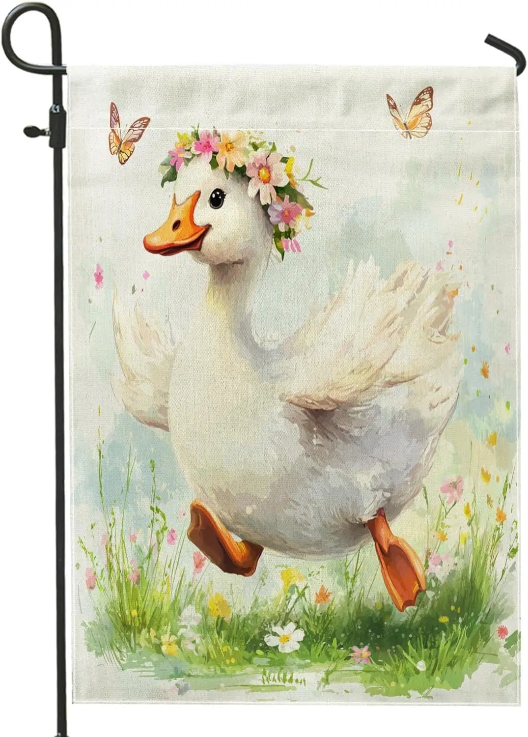 Spring Goose Garden Flags 12”x18” Double Sided for Outside, Cute Butterflies Front Yard Small Canvas House Flags, Animal Bur AAS