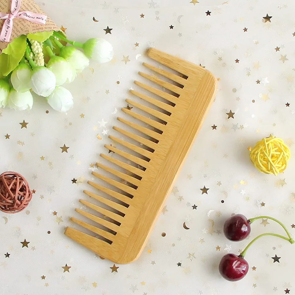 BABQ หนาหวีไม้หวีฟันกว้างแบบพกพาจัดแต่งทรงผมนวด Anti-Static หวีผม Handleless Hairdressing หวี