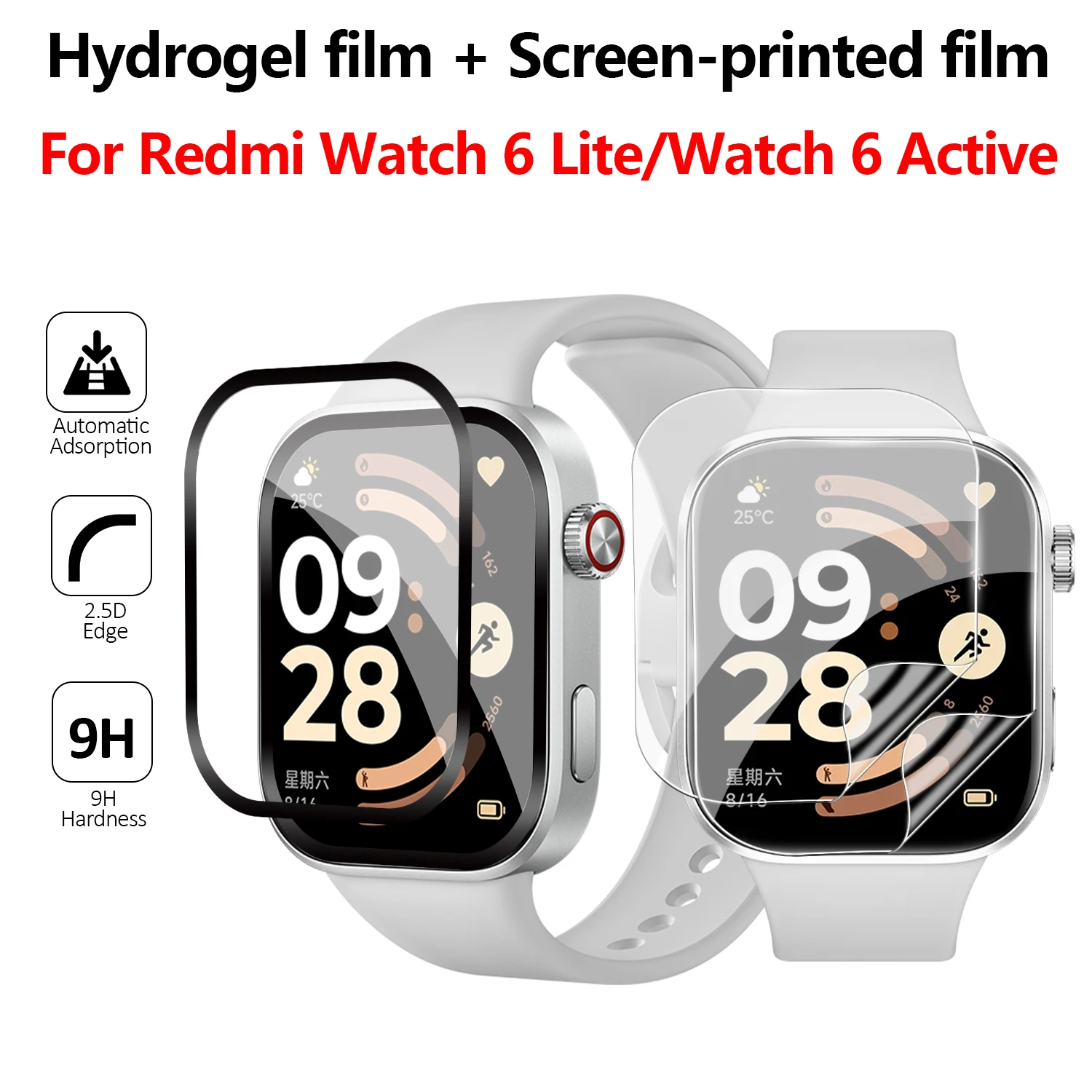 For Redmi Watch 6 Lite /6 Active Screen Protector Film 1-5Pcs Silk Print PMMA Full Coverage Easy Fit Kit Gym Fitness Workout