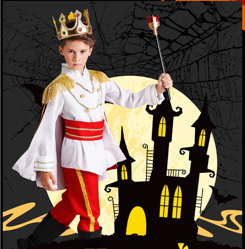 7Pieces Boys Prince Charming Costume Set Medieval Royal Cosplay Outfits for Kids Birthday Halloween Carnival Dress Up Fancy Suit