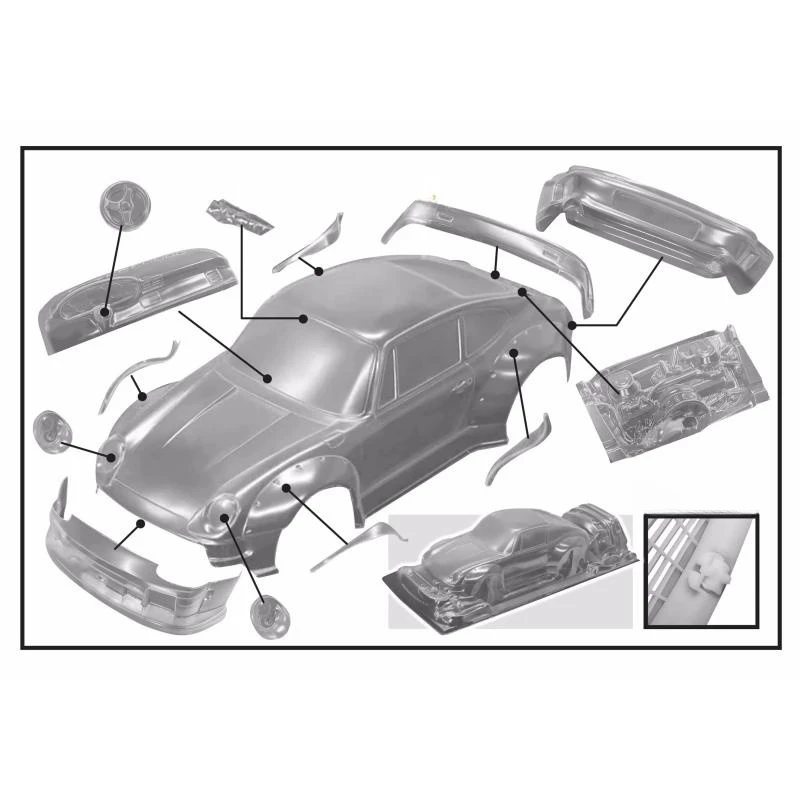 1/10 Porsch RWB 993 Body Shell,Widen RC Drift Body,Include Tail Wings /Light Buckles and Color Stickers Decals