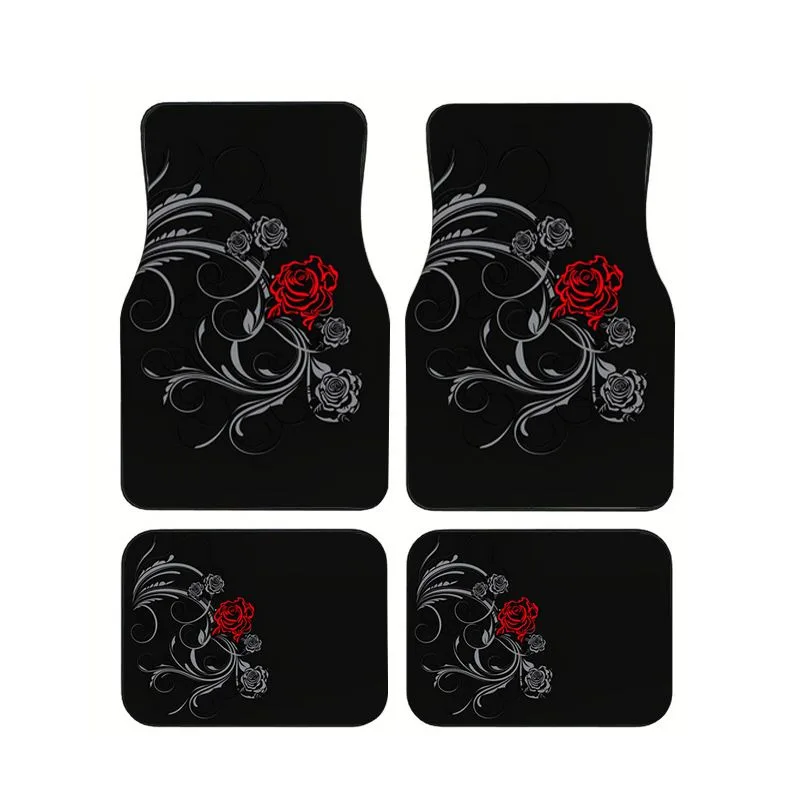 

Car Floor Mats Set of 4 Red Rose Floral Print Non Slip Universal Fit for Most Cars Trucks SUVs All Weather