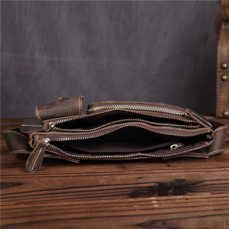 3612 Men's Retro Genuine Crazy Horse Leather Multifunctional Waist Bag, Casual Crossbody, Layered Leather Phone Bag