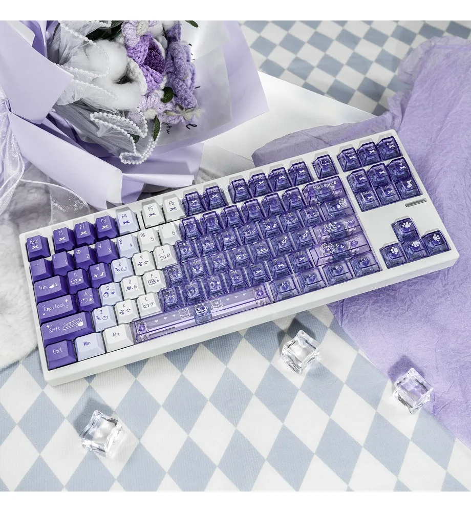 Keycap customization full set of PBT + PC original snow mountain ebony purple sauce gradual change purple transparent
