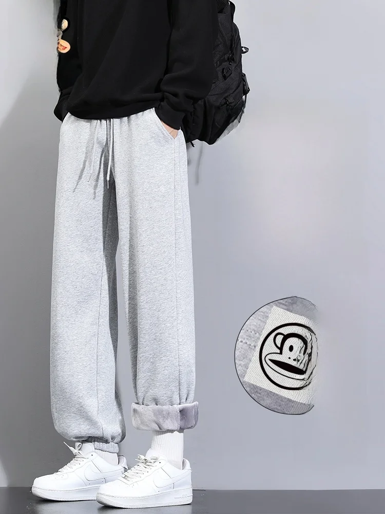 

Мужские спортивные брюки свободного кроя на флисовой подкладке, зимние повседневные удобные брюки с эластичным поясом