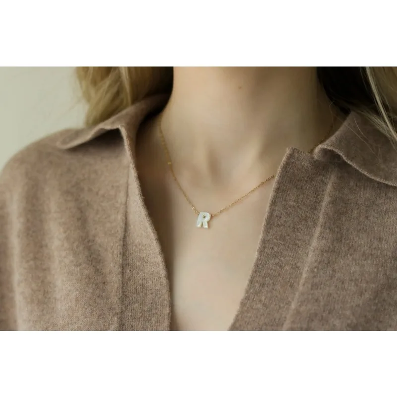 Stainless steel custom necklace - Choose any 26 pearl shell letter necklace - Gift for her - Handmade jewelry, Anniversary gift