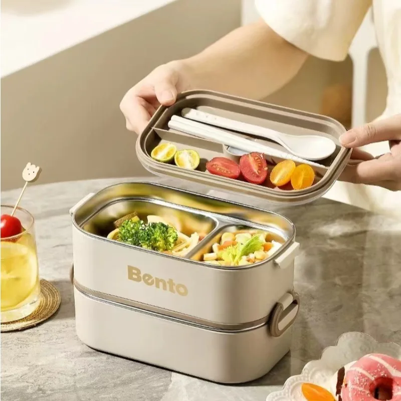 304 multi-layer thermal insulation large-capacity bento box water injection heating portable for office workers and students
