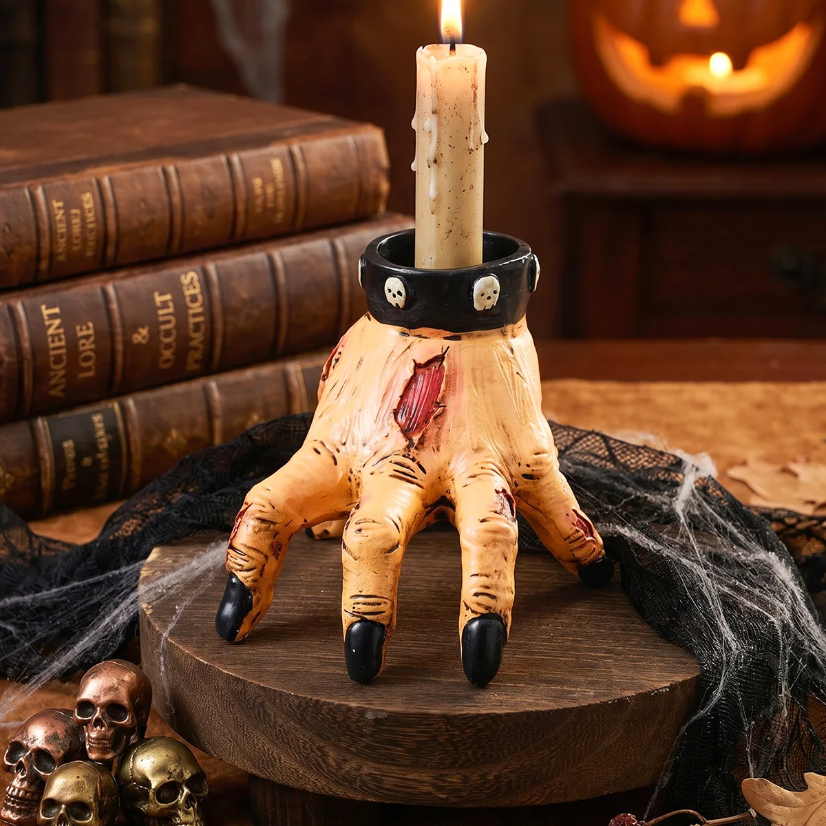 1PC, Halloween Ghost Hand Candle Holder Resin Decorative Item, Jewelry Storage Item, Halloween Atmosphere Setting Prop