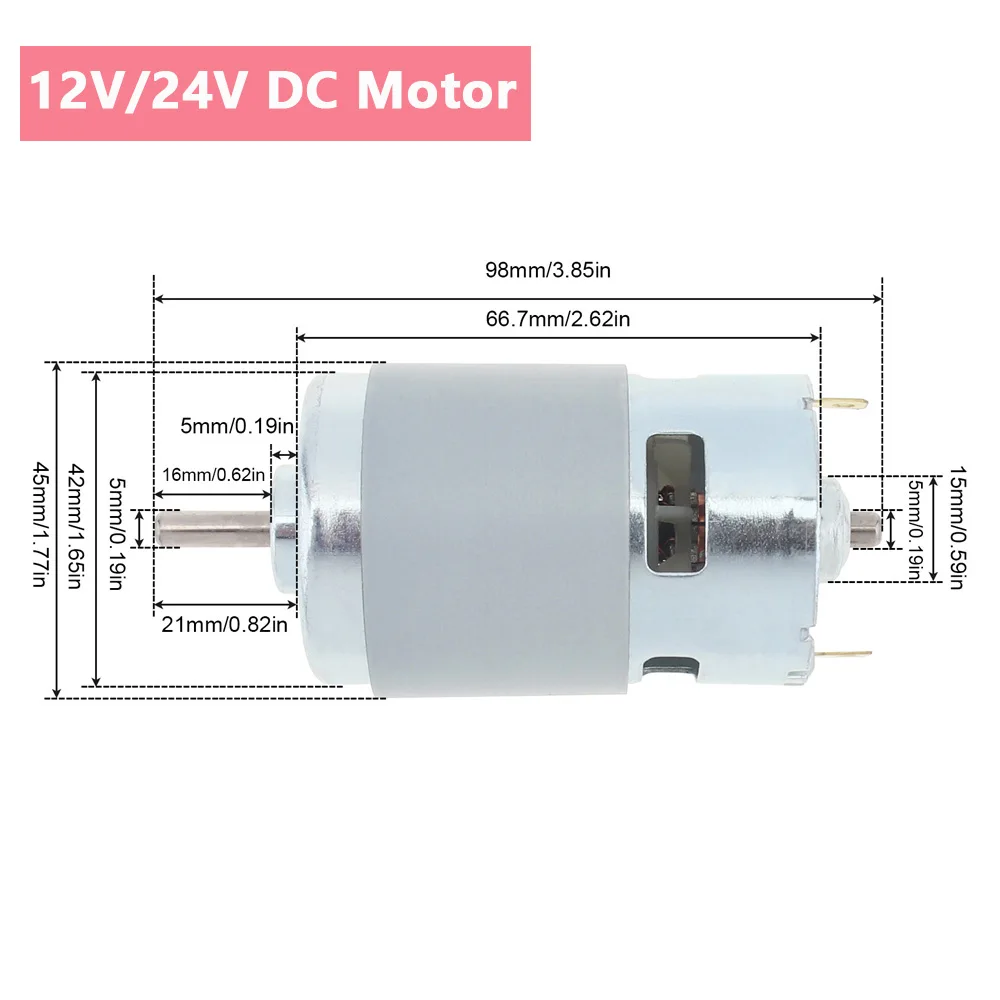 775 DC Motor 12-24V 12000RPM Large Torque Micro Screwdriver  Motor for Power Tool/Vacuum Cleaners Fans with Double Ball Bearing