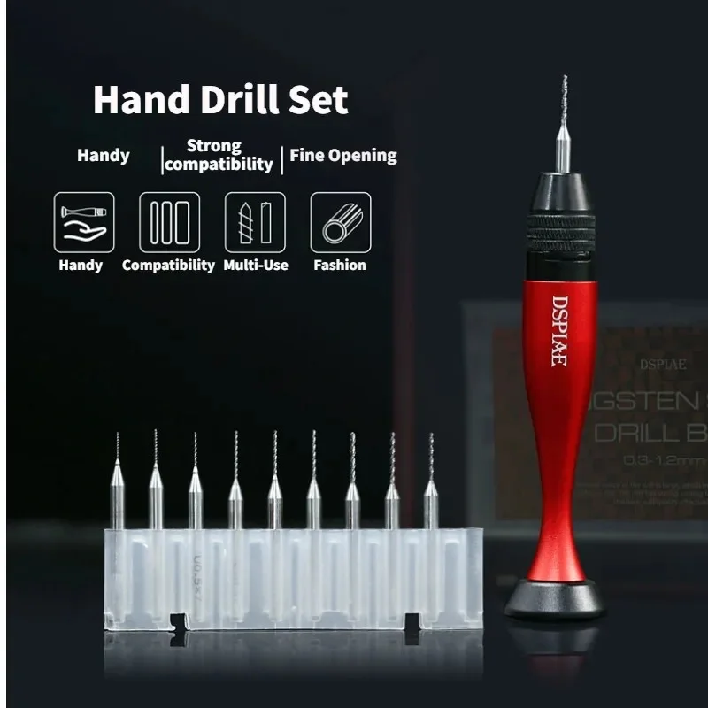 

AT-VHDS General Purpose Hand Drill Combo Pin Set Handle with Tungsten Steel Drill Bit 0.3mm-1.2mm Universal