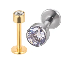 ASTM F136 Titanium  ear studs Labret Stud CZ Round Tragus Lip Ring Ear Cartilage Earring Piercing Lip Stud Body Jewelry Piercing