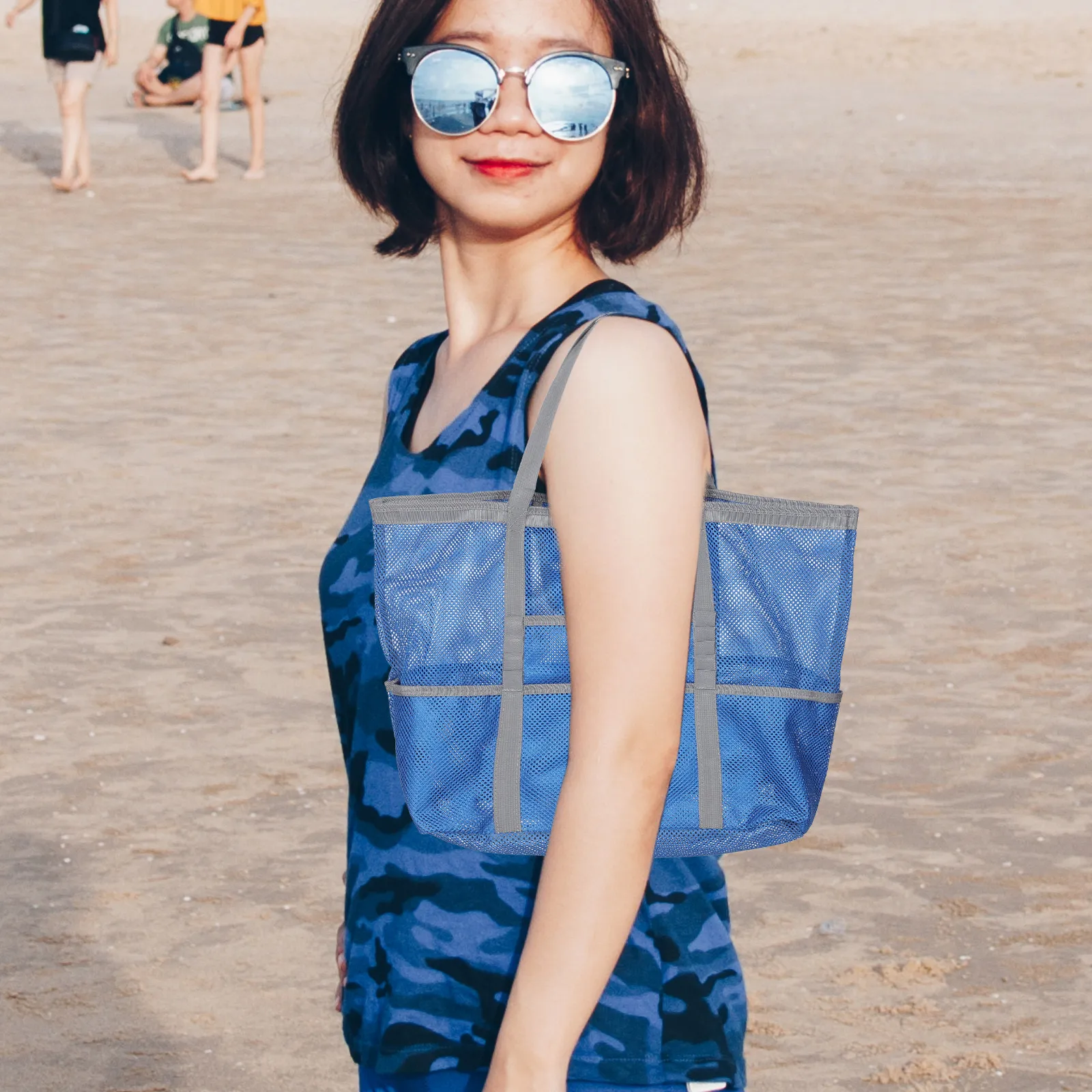 

Mesh Beach Tote Bag Large Swim Beach Bag for Women Outdoor Pool Vacation Grocery Shopping Portable Foldable with