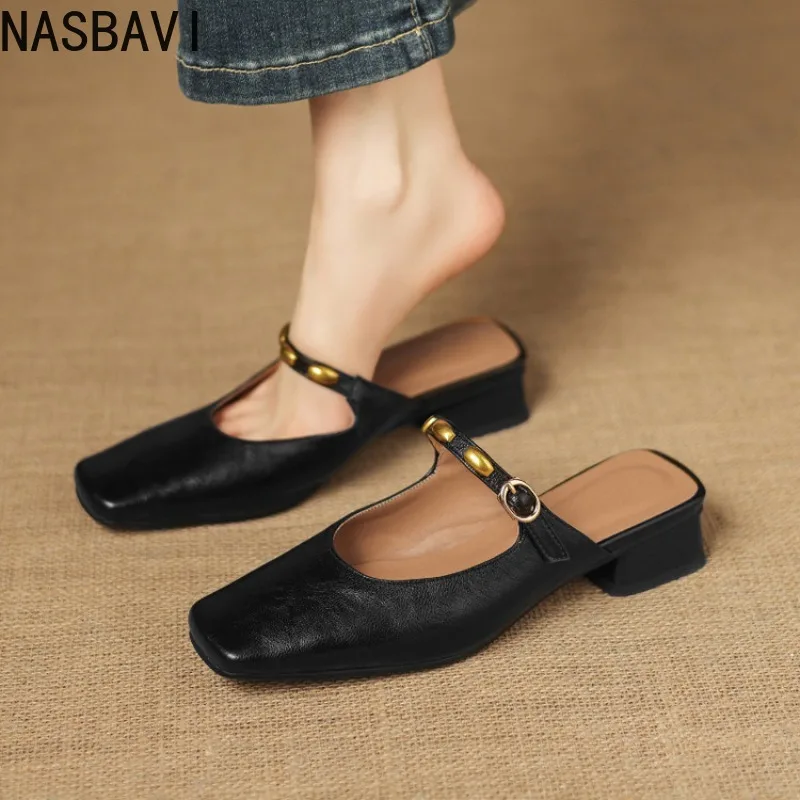 

2026 Summer New Women's High Heel Sandals Square Toe Shallow Mouth Design Metal Buckle Decoration Classic Daily Sizes 32-43