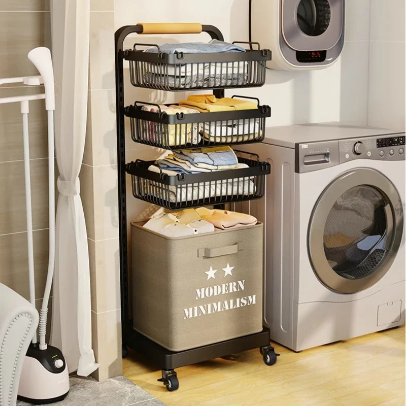 

New Arrival Iron Laundry Basket, Luxury Bathroom Shelf with Wheels, Removable Storage Partition, Stylish Home Organizer