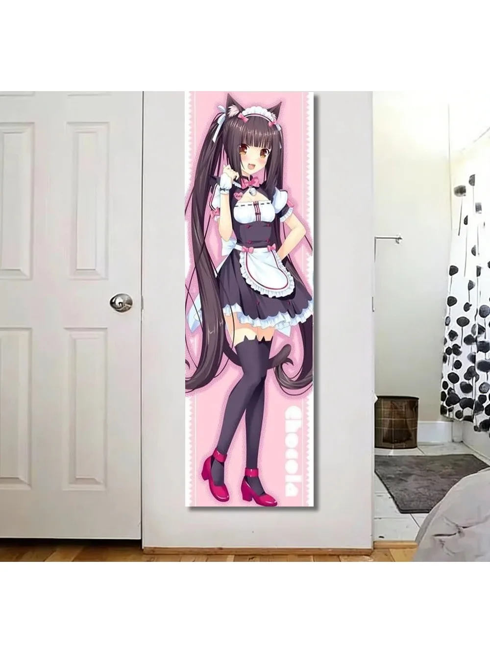 Nekopara Anime Vertikaler Langer Wandbehang Kawaii Rosa Wanddekoration Psychedelisches Banner für Mädchenwohnheim-Dekoration