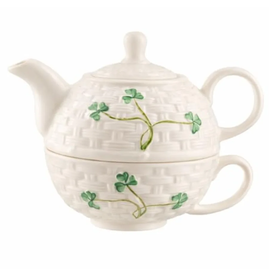 

Shamrock Tea for One - Iconic Basketweave Pattern Tea Set with Teapot and Teacup