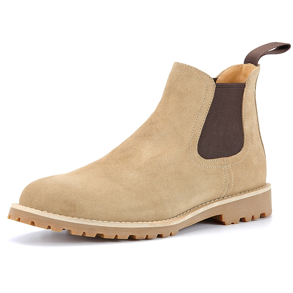 High Quality Classic British Top Grade Cowhide Suede Casual Shoes Men\'s Genuine Leather High Top Short Chelsea Boots for Men