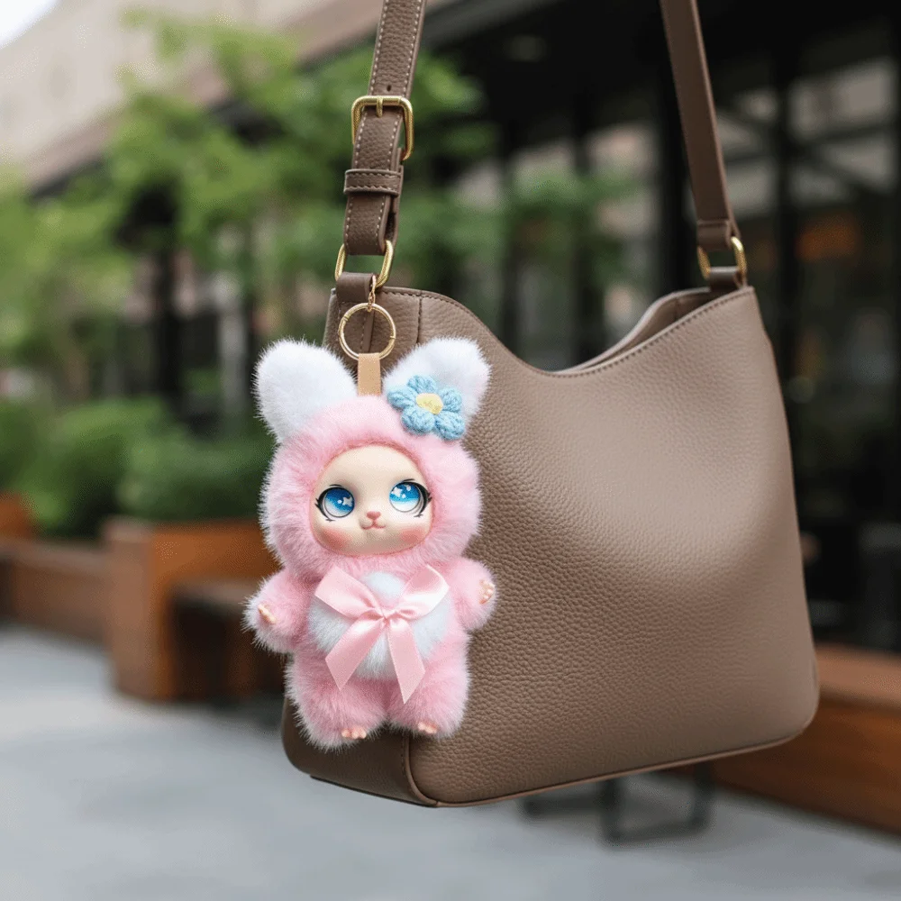 Big Ear with Flower Rabbit Figures Bag Hanging Decorations Rabbit Keychain Collectible Ornaments Bunny Pendant Lady/Girls
