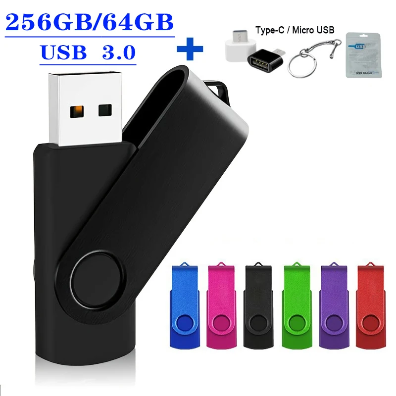 Memoria USB 3,1 de alta velocidad para oficina y negocios, 1 piezas, 64GB/256GB, Clip rotativo a todo color, regalo