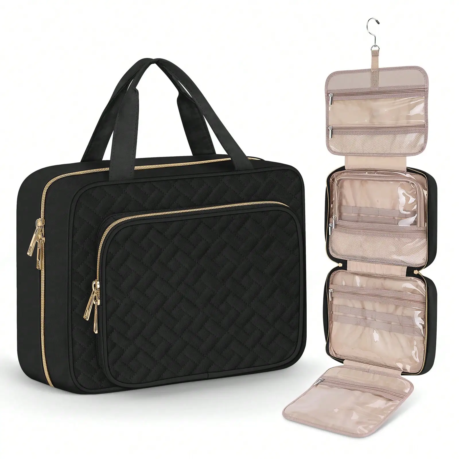 Toiletry Bag With Hanging Hook Cosmetic Travel Bag Large Weekender Makeup Bag Partitioned Storage Gift For Women Cruise Water-Resistant