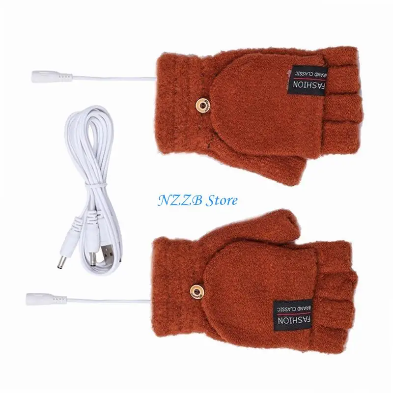 T21F قفازات شتوية للجنسين بمنفذ USB قابلة للتحويل نصف وكامل الأصابع للبالغين