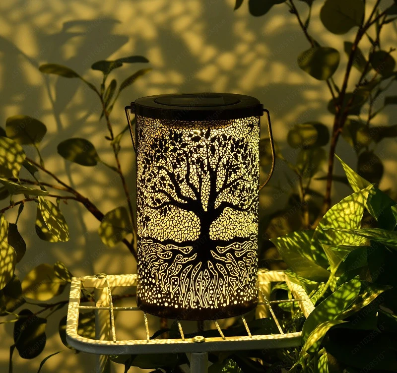 New Wrought Iron Big Tree LED Outdoor Courtyard Solar Viewing Led Decorative Atmosphere Hollow Hanging LEd