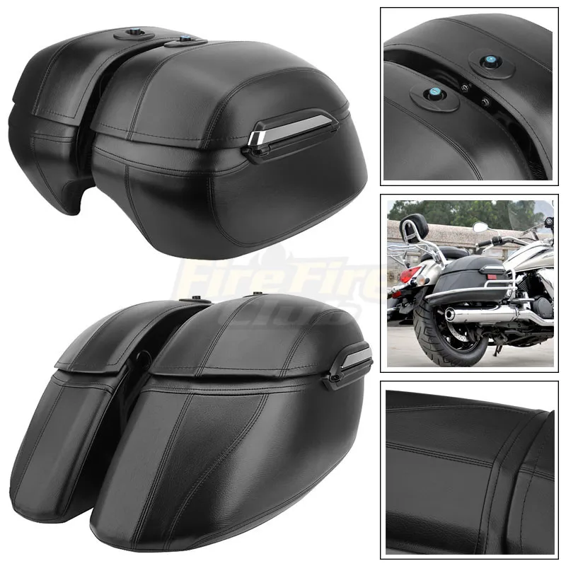 

Motorcycle Black Universal Hard Bag Saddlebags For Kawasaki For Honda For Harley Touring Softail