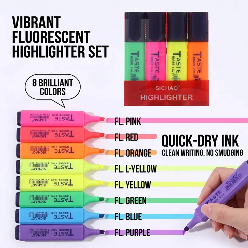 4/6/8PCS Highlighter Fluorescent Pen Pastel Highlighter Pens for School Office & Study Stationery Writing Marker Pens