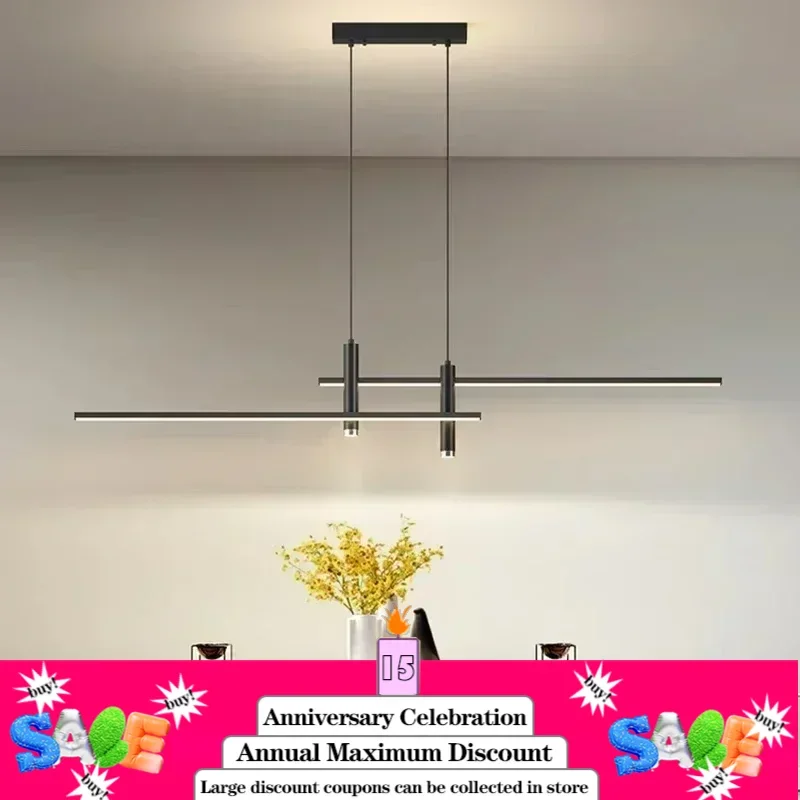 Modern LED Pendant Light Minimalist Black 100/150cm Line Pendant Light For Restaurant Bar Living Room Indoor Lighting Fixtures