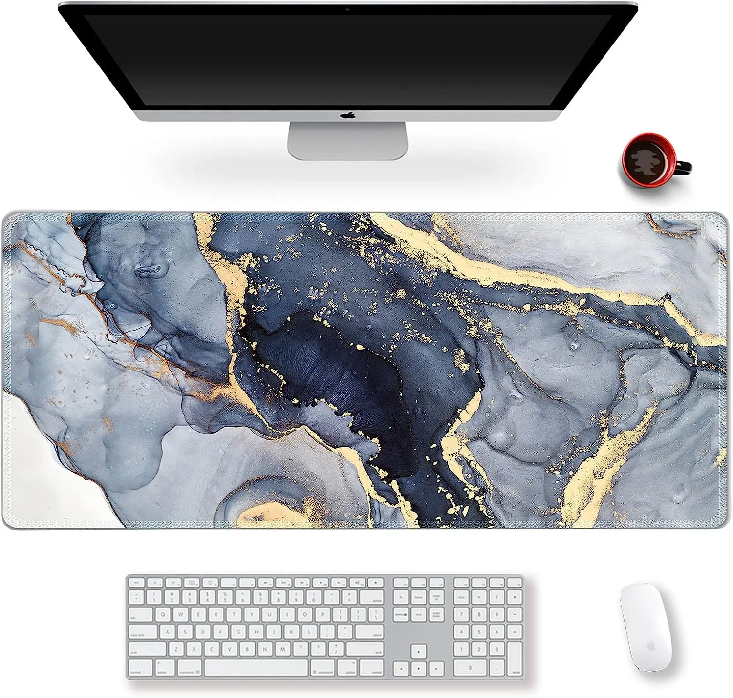 Extended Gaming Mouse Pad XXL ArtSo Large Keyboard Mat Long Mousepad  Writing Pad Non Slip Rubber Base 35.1 x 15.7  Gilt Marble