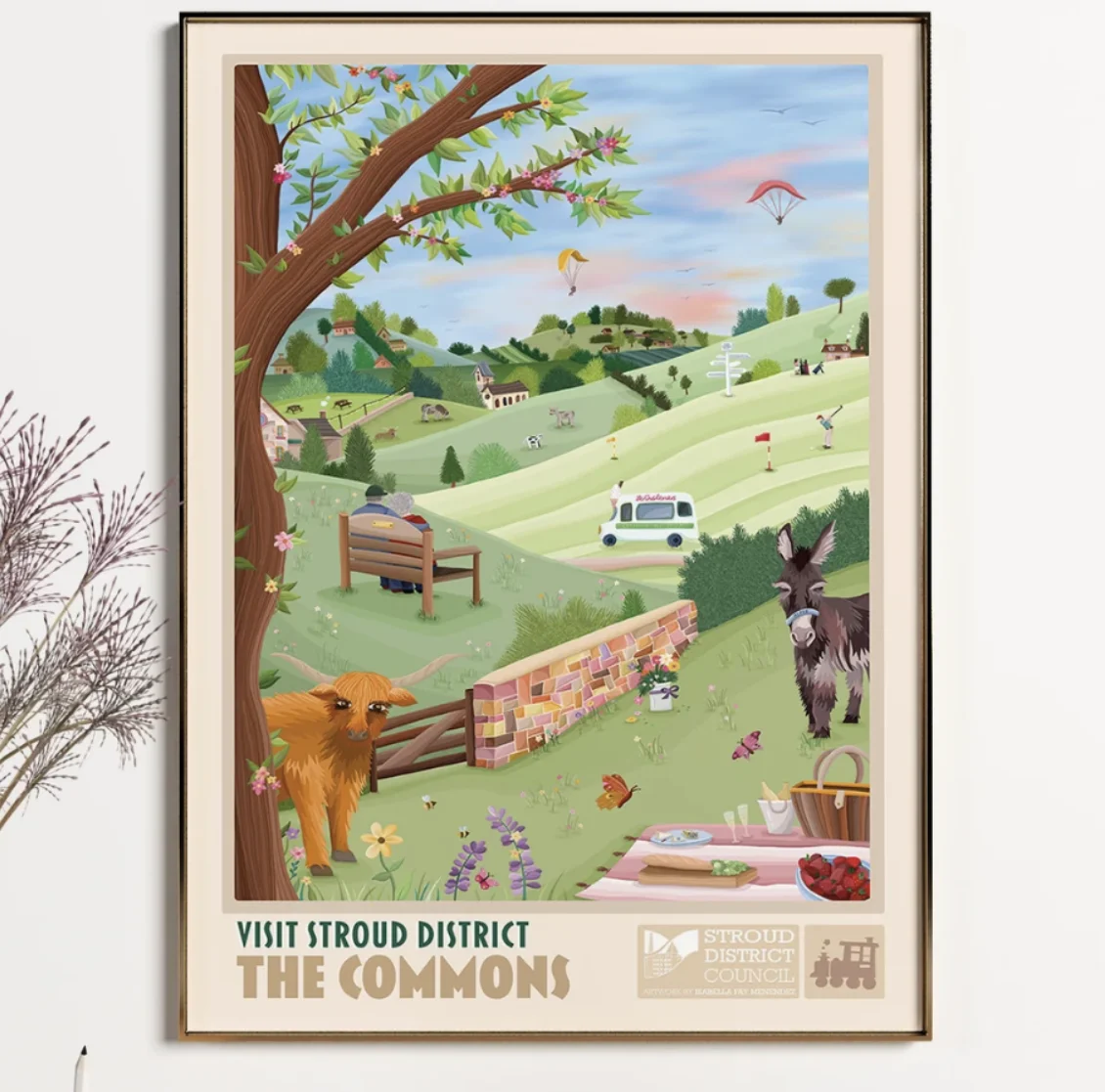 Impression sur toile vintage du paysage rural de Stroud (Royaume-Uni), affiche de pique-nique avec animaux de la ferme pour chambre à coucher, ferme, entrée