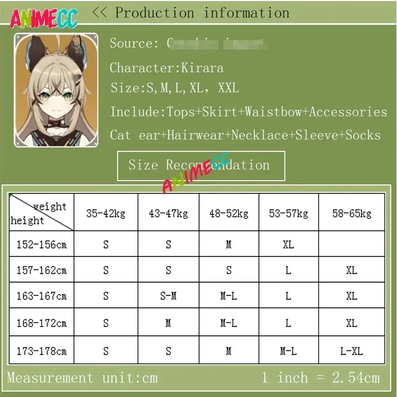 ANIMECC IN STOCK S-XL Kirara Cosplay Costume Wig Ear Tail Anime Game Genshin Impact  Halloween Party Outfits for Women Girls