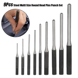 9pcs Steel Multi Size Round Head Pins Punch Set Grip Roll Pins Punch Tool Kit Professional Hollow End Starter Punch Chisel