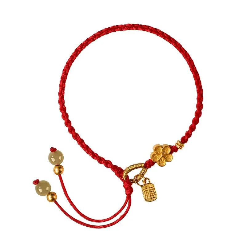 Chinese Style Hand-Woven Red Rope Bracelets for Women 2026 Peach Blossom Charms Jewelry Girls Gifts